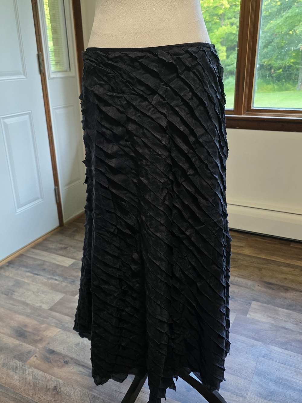 Vintage J. Jill black silk blend bias-cut layered maxi skirt